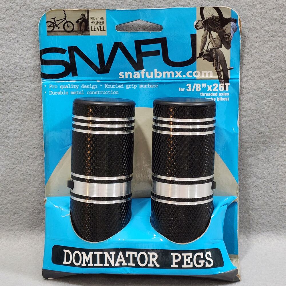 SNAFU Dominator BMX Freestyle Metal Foot Pegs 3/8 x 26T Black Silver Pro Quality